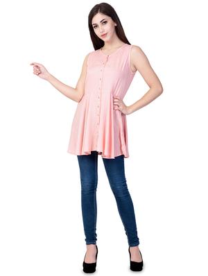 round neck button up a-line tunic - 16662028 - Standard Image - 3