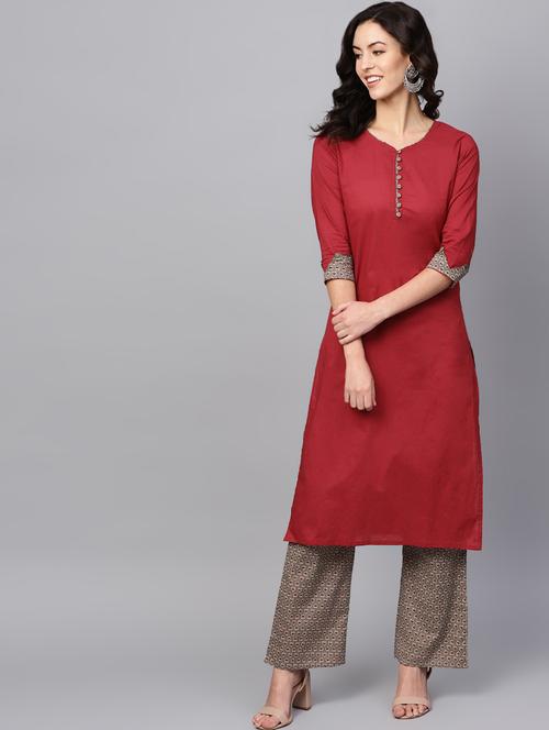 solid kurta palazzo set - 16662042 - Standard Image - 1