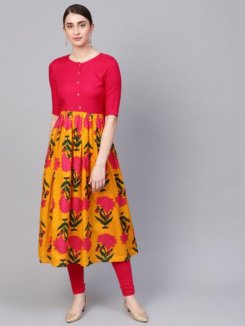 floral print flared kurta - 16662338 - Standard Image - 1