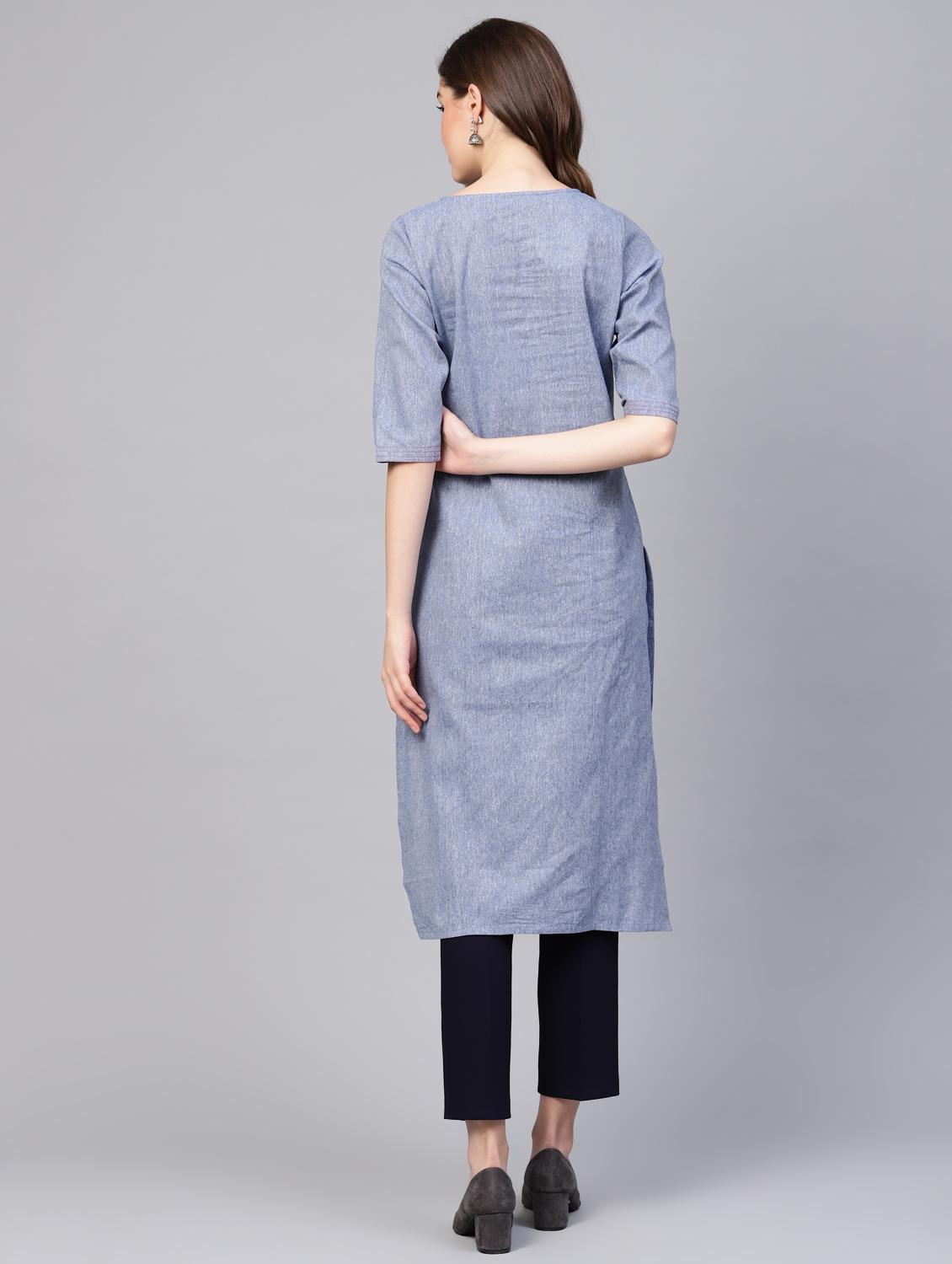 solid straight kurta - 16662339 - Zoom Image - 3