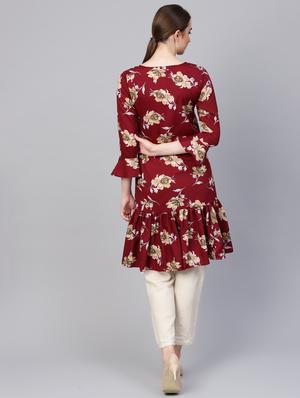 floral print ruffled a-line kurta - 16662379 - Standard Image - 3