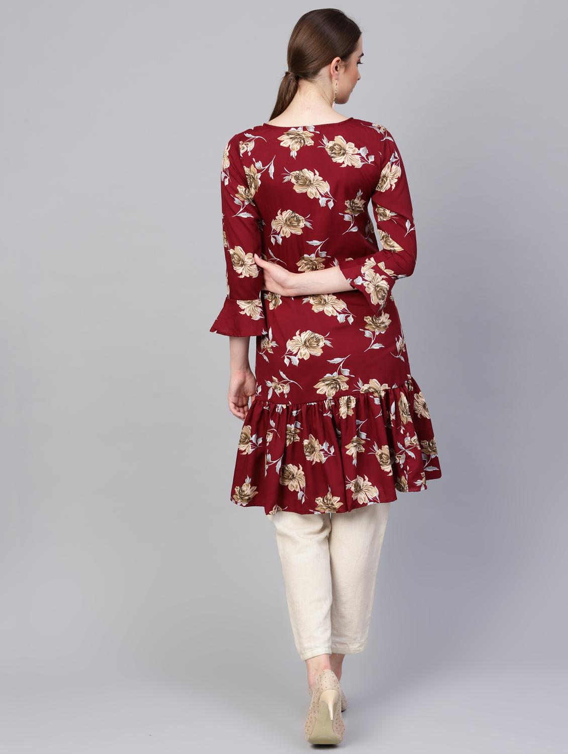 floral print ruffled a-line kurta - 16662379 - Zoom Image - 3