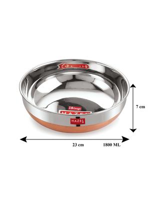 stainless steel tasra kadhai with copper bottom and lid - 16662420 - Standard Image - 3