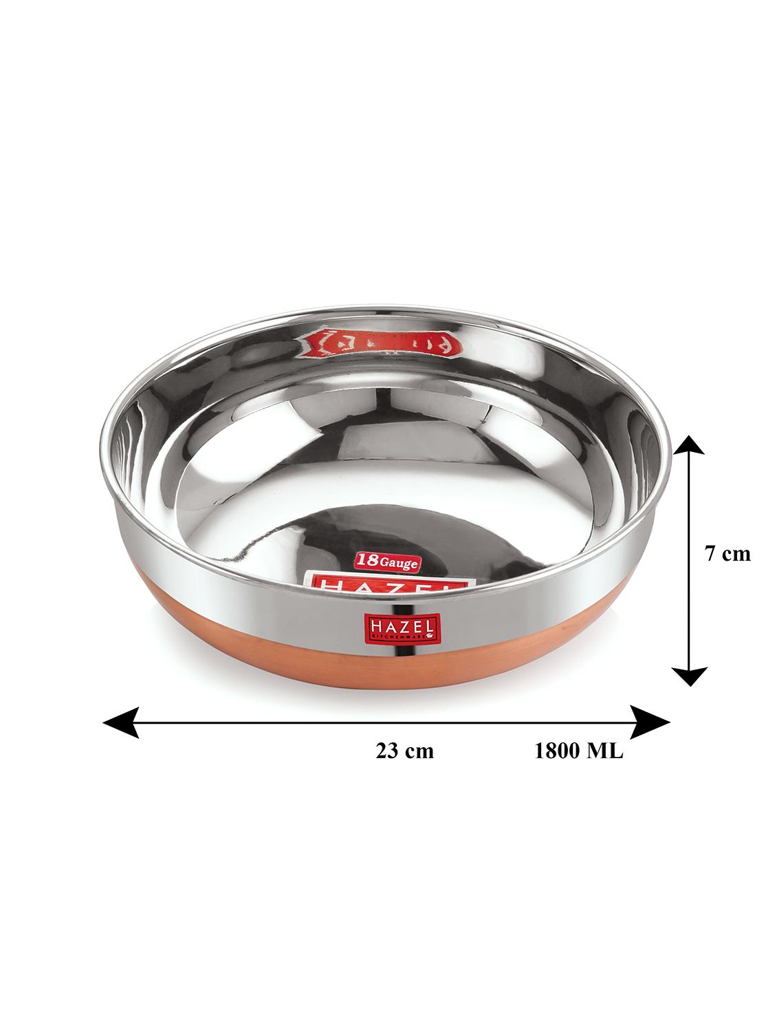 stainless steel tasra kadhai with copper bottom and lid - 16662420 - Zoom Image - 3