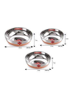 stainless steel tasra kadhai with copper bottom and lid (set of 3) - 16662421 - Standard Image - 3