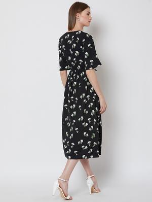 v neck drawstring floral a-line dress - 16663060 - Standard Image - 3