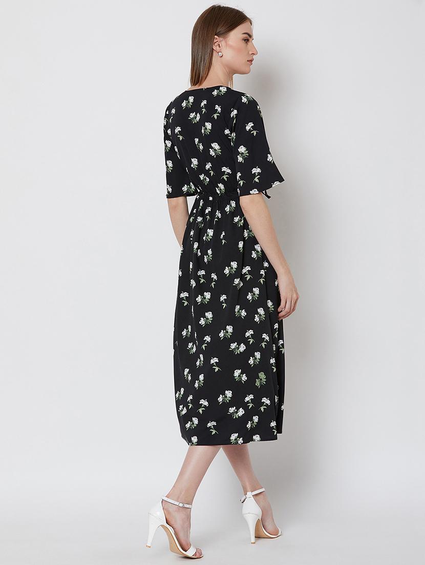 v neck drawstring floral a-line dress - 16663060 - Zoom Image - 3