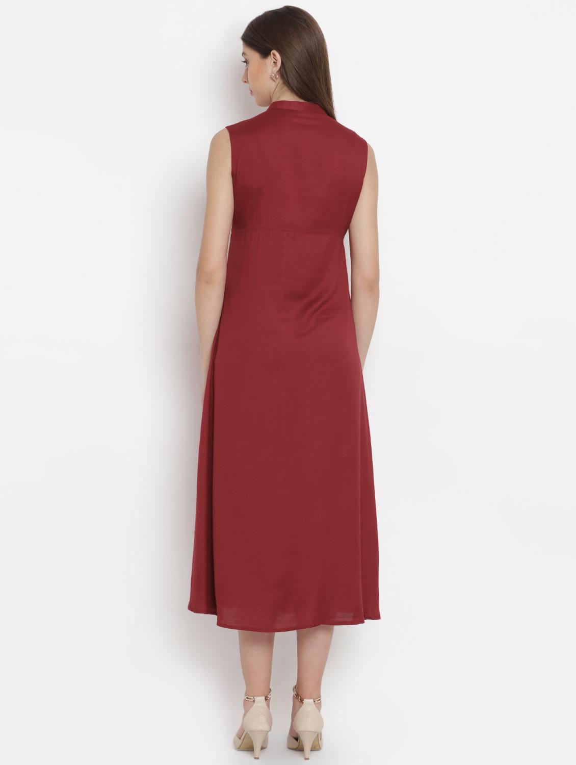 mandarin neck pleated a-line dress - 16663168 - Zoom Image - 3