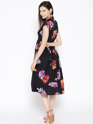 mandarin neck floral fit & flare dress - 16663620 - Standard Image - 3