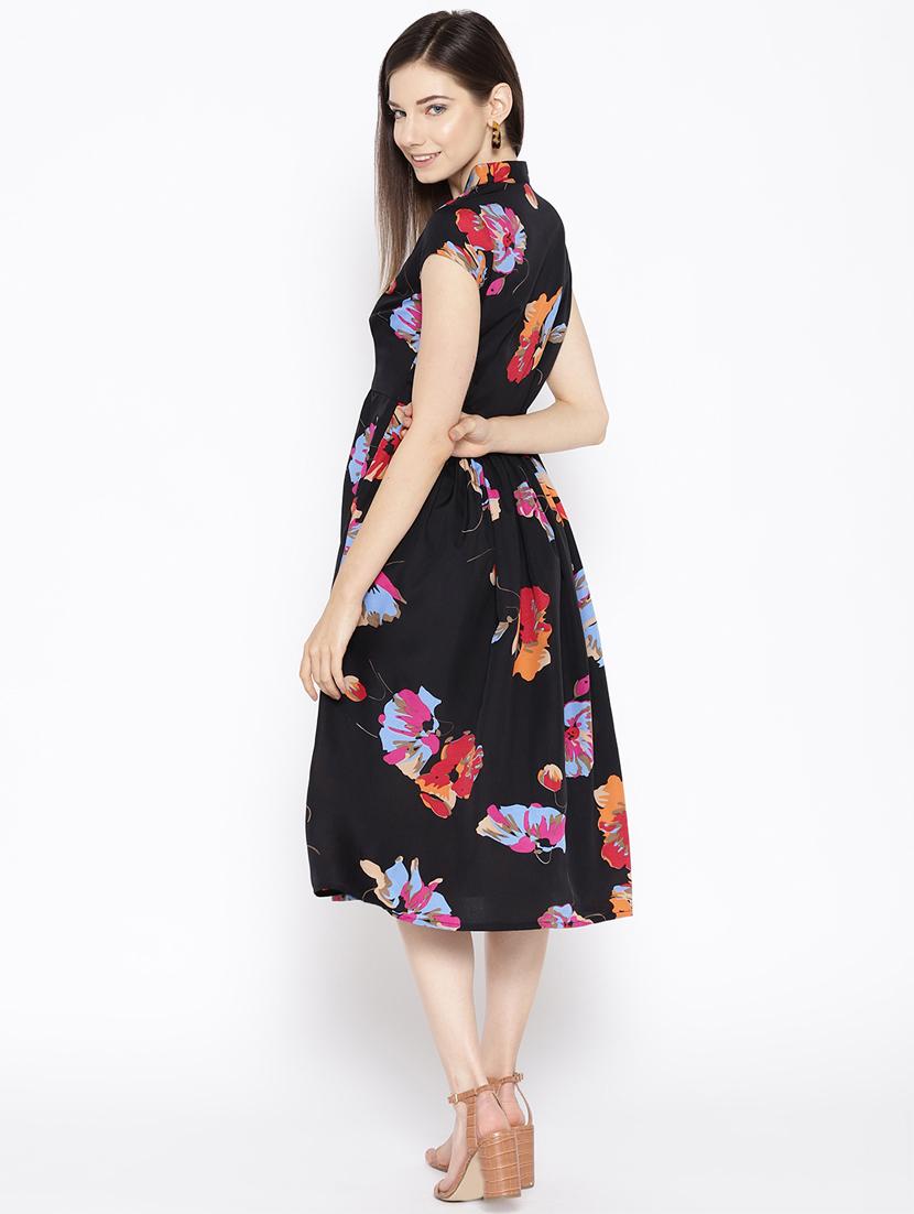 mandarin neck floral fit & flare dress - 16663620 - Zoom Image - 3