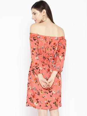 tie back floral off shoulder dress - 16663625 - Standard Image - 3