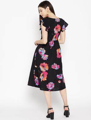 buckle detail floral fit & flare dress - 16663635 - Standard Image - 3