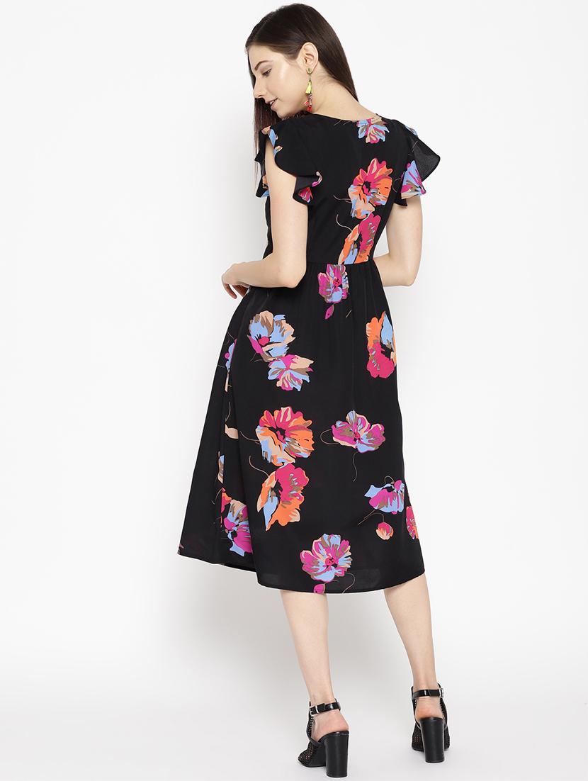 buckle detail floral fit & flare dress - 16663635 - Zoom Image - 3