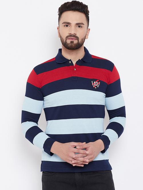 blue striped polo t-shirt - 16663714 - Standard Image - 1