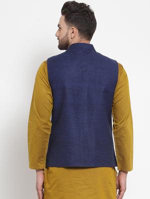 blue solid nehru jacket - 16665949 - Standard Image - 3