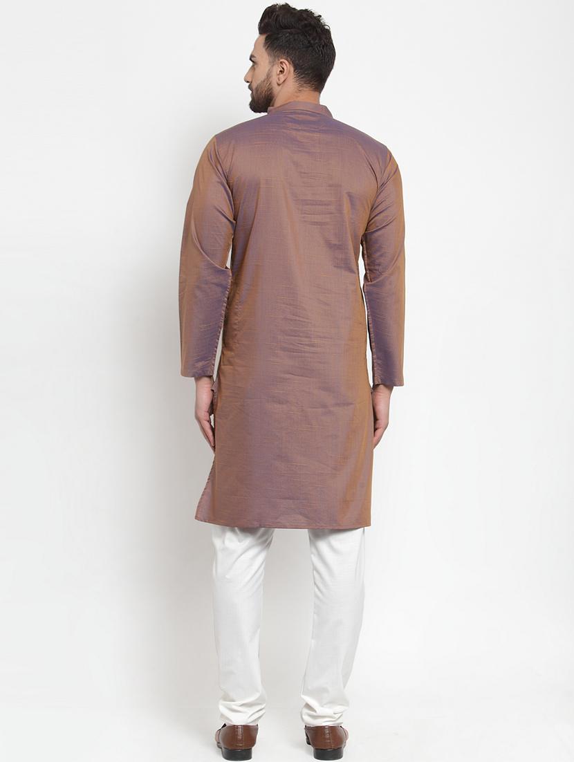brown solid long kurta with embroidered neckline - 16665958 - Zoom Image - 3