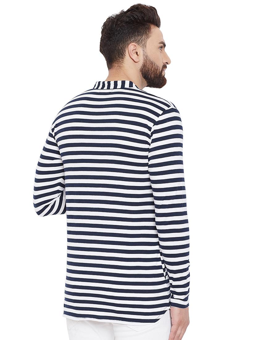 navy blue striped short kurta - 16666170 - Zoom Image - 3