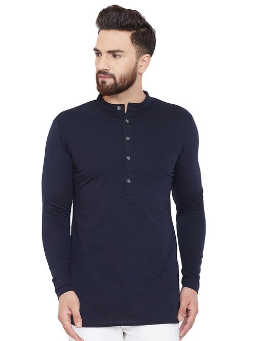 navy blue solid short kurta - 16666171 - Standard Image - 1
