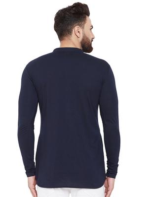 navy blue solid short kurta - 16666171 - Standard Image - 3
