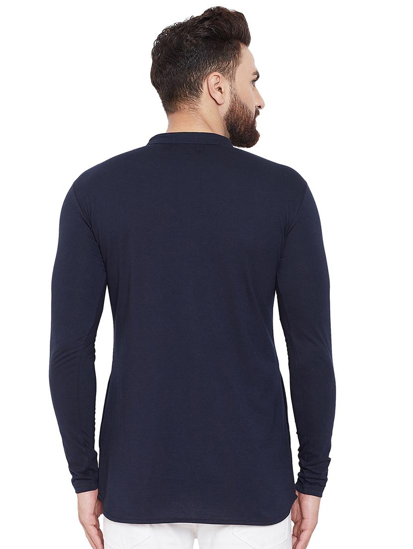 navy blue solid short kurta - 16666171 - Zoom Image - 3