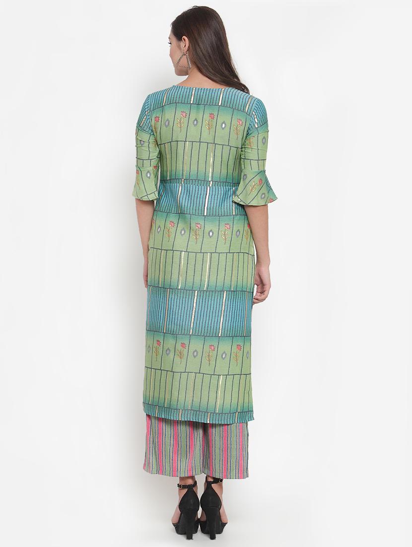 printed straight kurta with palazzo set - 16666413 - Zoom Image - 3