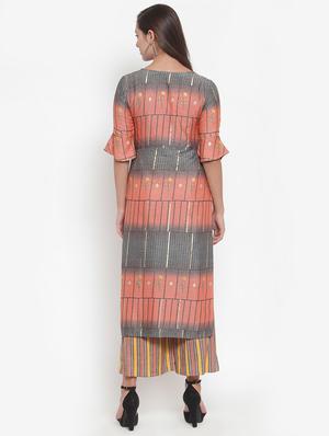 printed straight kurta with palazzo set - 16666414 - Standard Image - 3