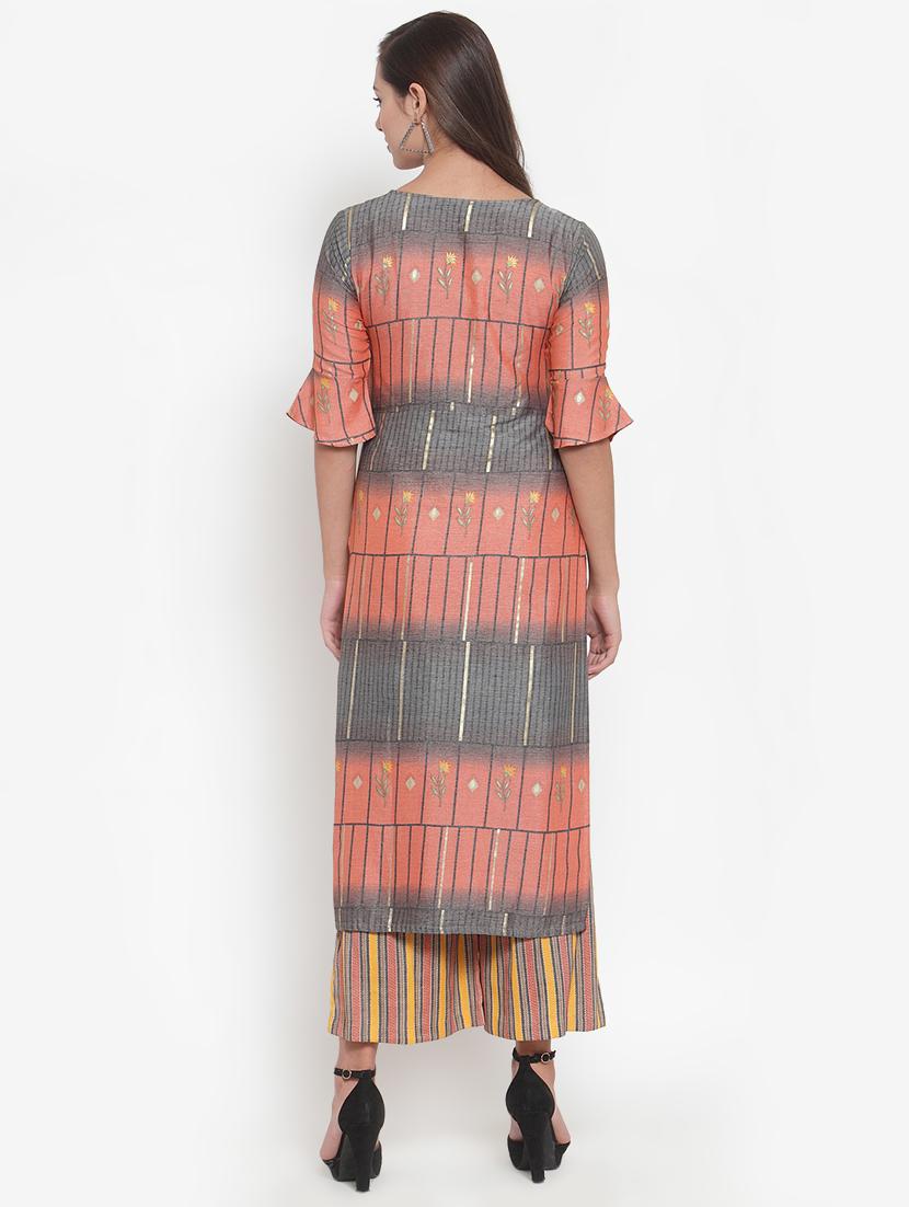 printed straight kurta with palazzo set - 16666414 - Zoom Image - 3