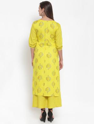foil print straight kurta palazzo set - 16666422 - Standard Image - 3