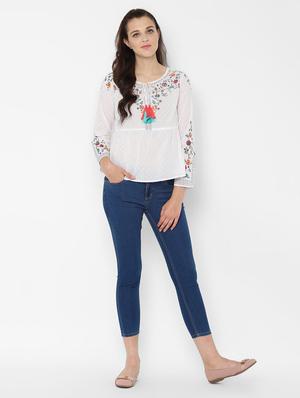 tassel tie up floral embroidered top - 16666729 - Standard Image - 3