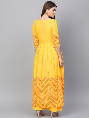 chevron flared kurta with palazzo set - 16667081 - Standard Image - 3