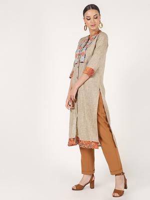 yoke embroidered straight kurta - 16667179 - Standard Image - 3