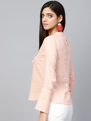 keyhole neck ruffle detail top - 16667297 - Standard Image - 3