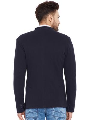 navy blue self design single breasted casual blazer - 16667546 - Standard Image - 3