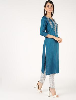 mirror work straight kurta - 16667757 - Standard Image - 3
