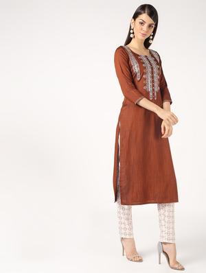 mirror work straight kurta - 16667758 - Standard Image - 3