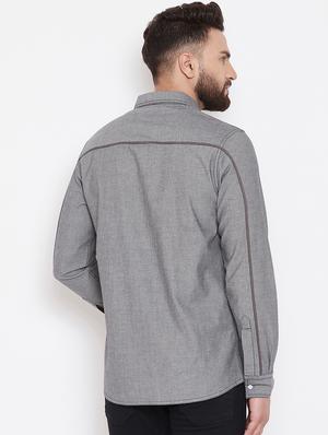 grey solid casual shirt - 16667906 - Standard Image - 3