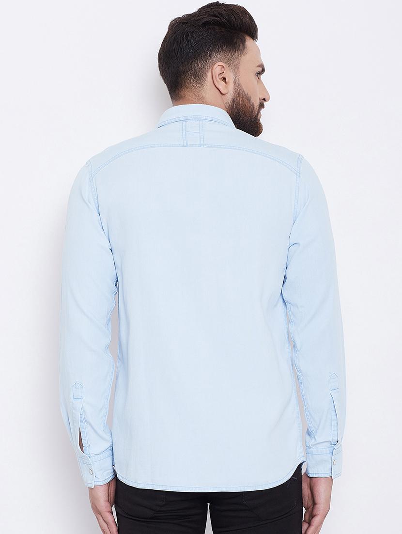 light blue solid casual shirt - 16667909 - Zoom Image - 3