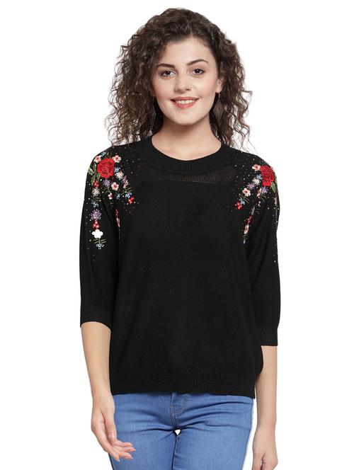 round neck floral embroidered pullover - 16668365 - Very Small Image - 1