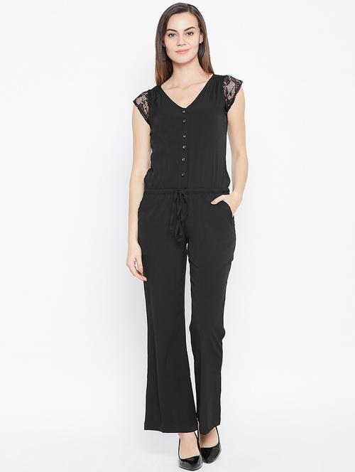 v neck floral lace full leg jumpsuit - 16670692 - Standard Image - 1
