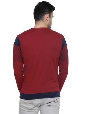 maroon color block striped t-shirt - 16671214 - Standard Image - 3