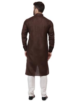 brown dupion solid asymmetric kurta - 16671761 - Standard Image - 3