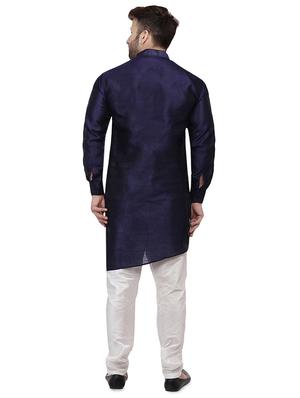 blue dupion solid asymmetric kurta - 16671766 - Standard Image - 3