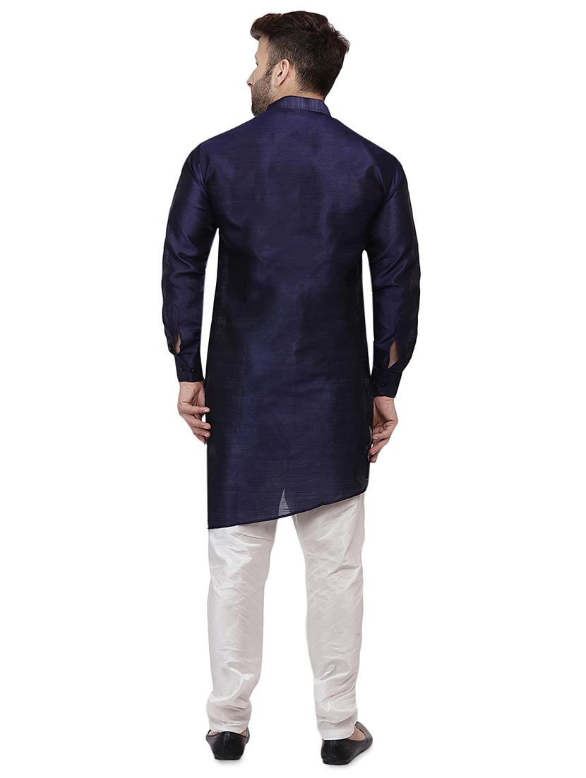 blue dupion solid asymmetric kurta - 16671766 - Zoom Image - 3