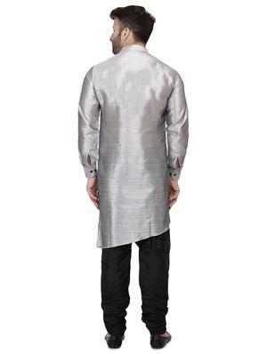 grey dupion solid asymmetric kurta - 16671771 - Standard Image - 3