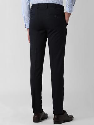 navy blue textured flat front formal trouser - 16672025 - Standard Image - 3