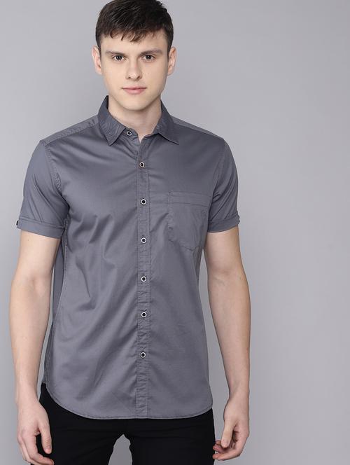 grey solid casual shirt - 16672656 - Standard Image - 1