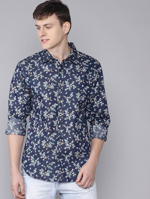 navy blue floral printed casual shirt - 16672663 - Standard Image - 1