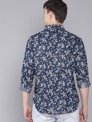 navy blue floral printed casual shirt - 16672663 - Standard Image - 3