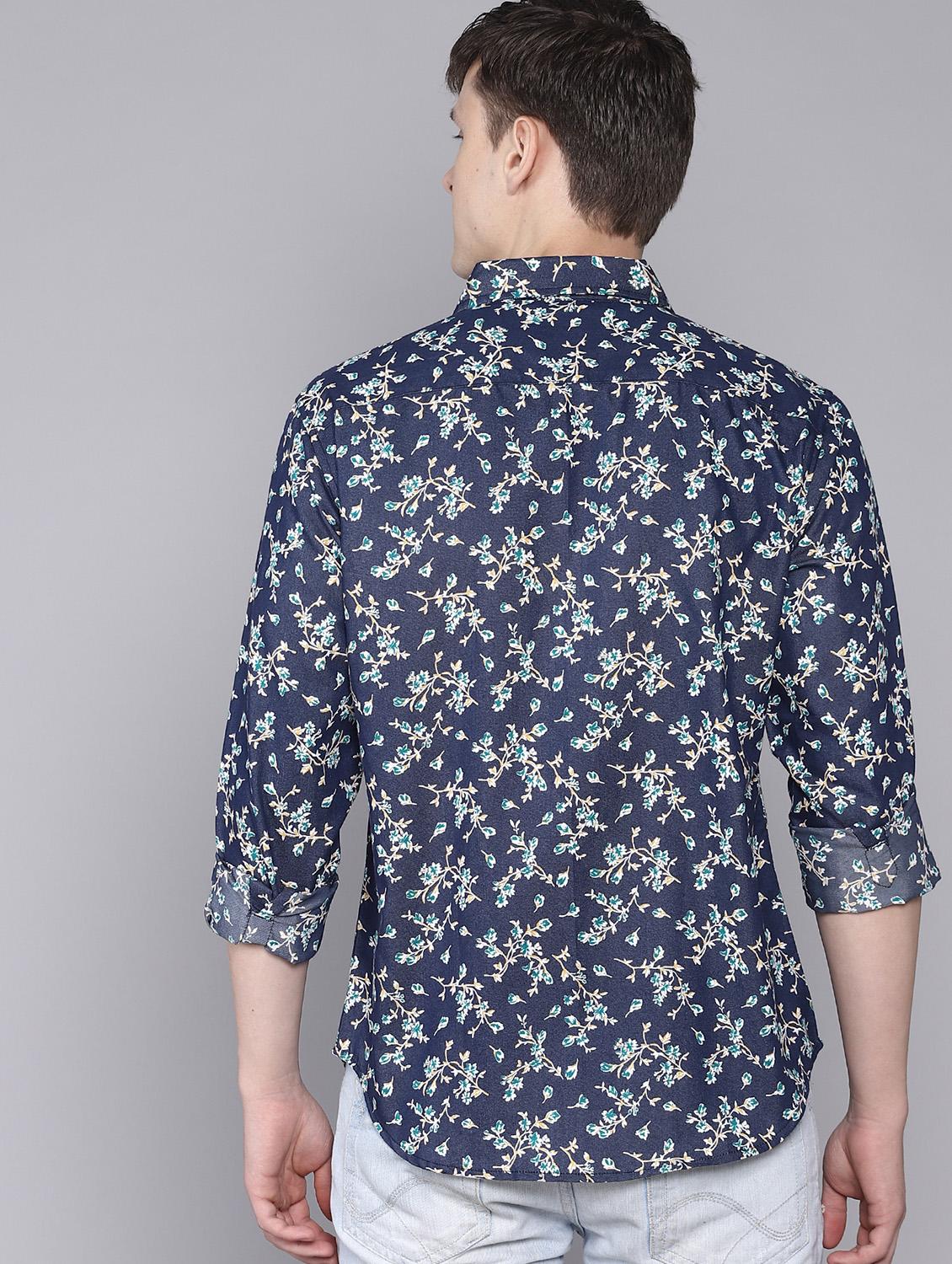 navy blue floral printed casual shirt - 16672663 - Zoom Image - 3