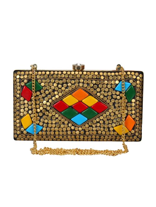 gold metal box clutch - 16672789 - Standard Image - 1